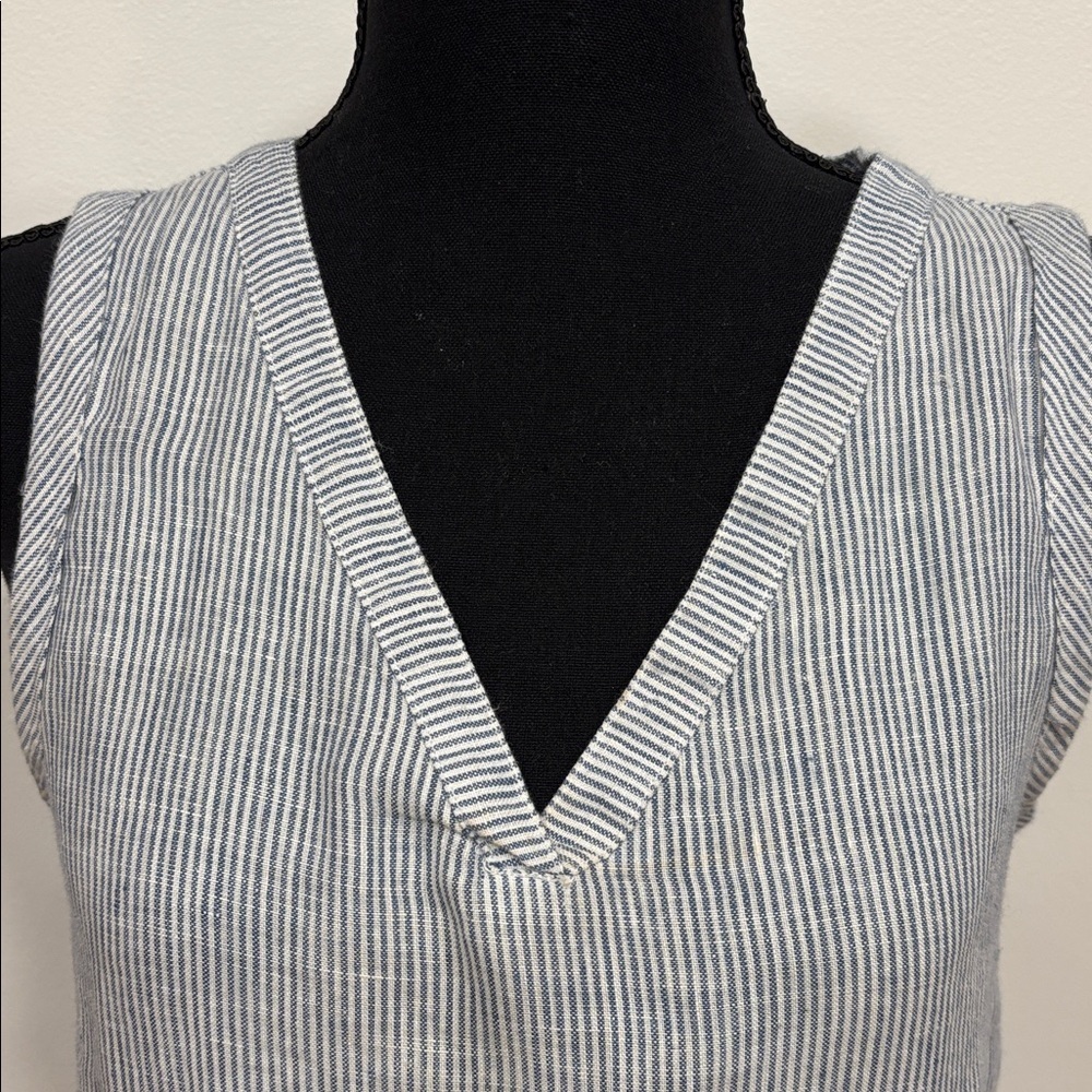 LUCKY BRAND gorgeous linen striped Blue V-Neck Dress. Beach cover-up sundress XS - Picture 3 of 4